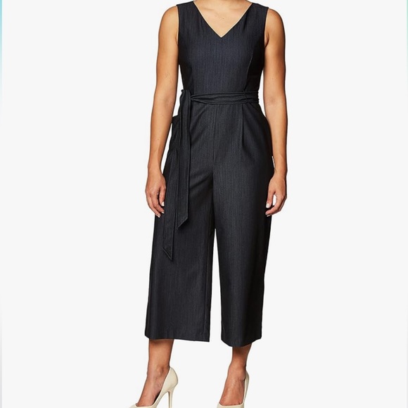 Calvin Klein womens petite Sleeveless Cropped Jumpsuit With Self Belt - Picture 1 of 9
